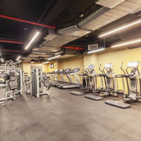 Pump iron or hit the treadmill in the onsite gym