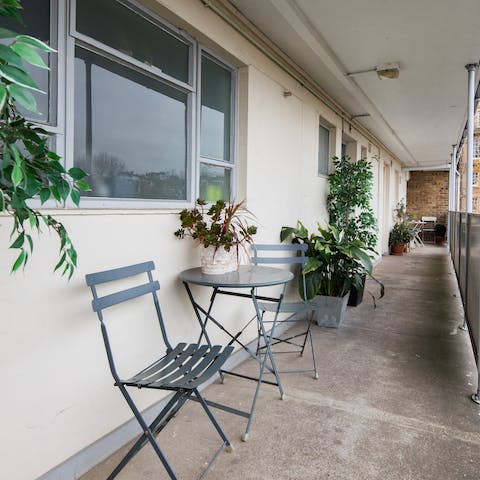 Start the morning with a cup of tea on the little balcony