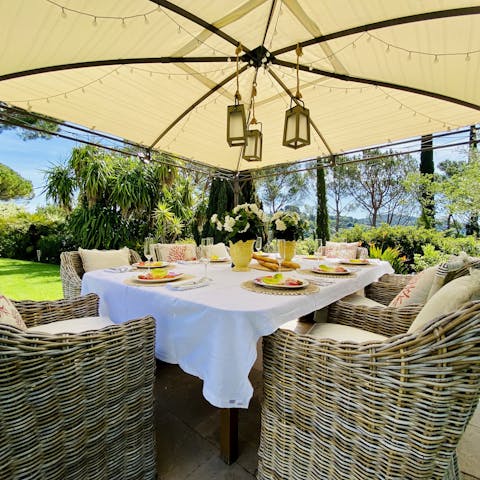 Enjoy lunch in the shade or evening drinks beneath the fairylights