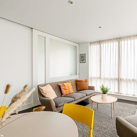 Afford some privacy with the sliding door for guests using the sofa bed
