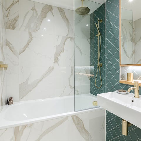 Brass fixtures in the bathroom