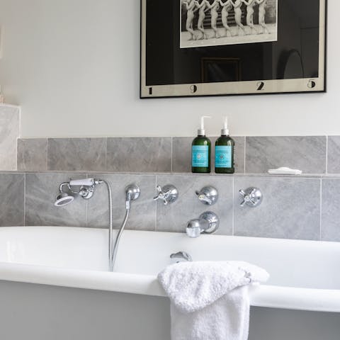 Enjoy a long soak in the bathtub