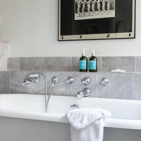 Enjoy a long soak in the bathtub