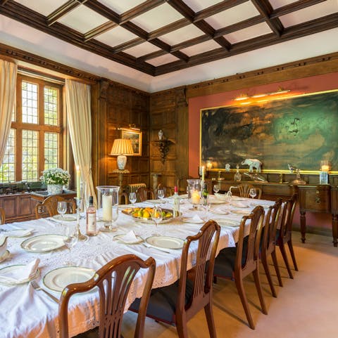 Dress up for a formal dinner in the regal dining room