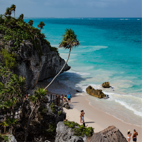 Make the short drive or bike ride to Tulum's pretty beaches