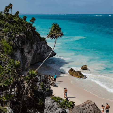 Make the short drive or bike ride to Tulum's pretty beaches