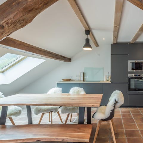 Tuck into a homecooked meal together at the table