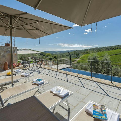 Cool off in the private pool with views of the rolling hills
