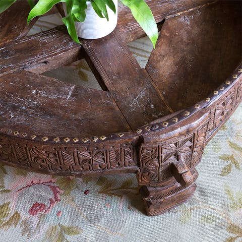 This antique wood coffee table