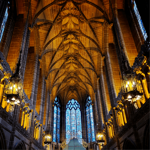 See the gigantic Liverpool Cathedral, a five-minute walk away