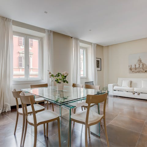 Enjoy a living area bathed in natural light from traditional windows
