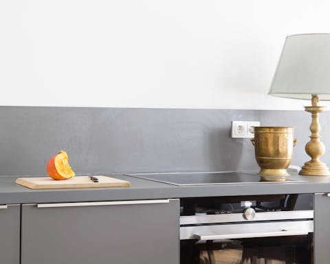 The sleek kitchen