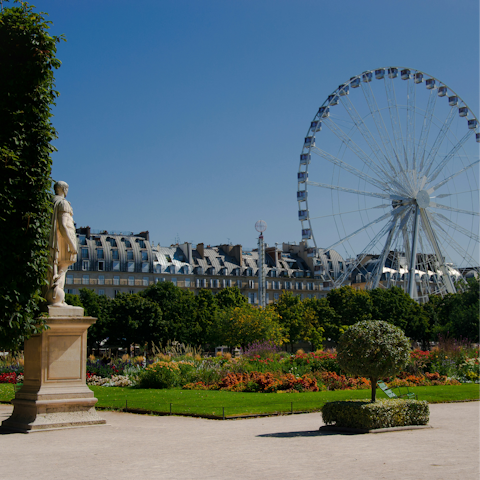 Enjoy a scenic stroll in the Jardin des Tuileries, twenty minutes away
