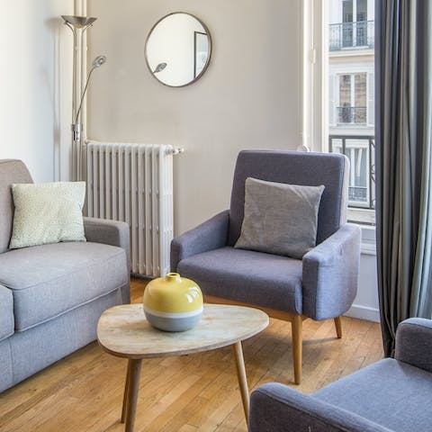 Take a load off in the Scandi-inspired living area