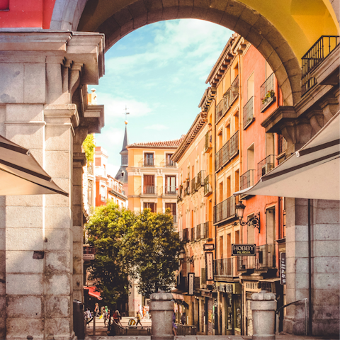 Start your sightseeing at Plaza Mayor, ten minutes away