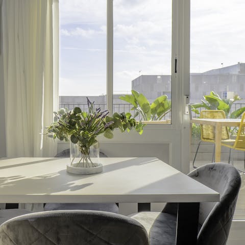 Dine in the gloriously sunny dining area