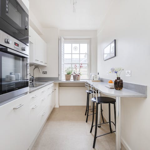Tuck into bacon and eggs at the breakfast bar
