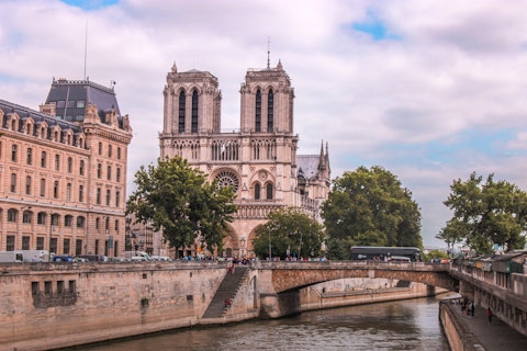 Witness Notre-Dame Cathedral's stunning Gothic architecture, around an eight-minute walk away