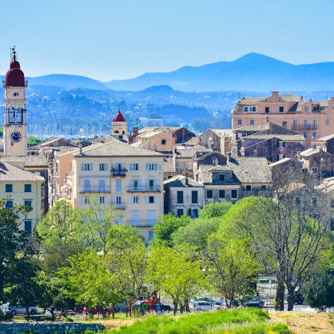 Wander the historic streets of Corfu Town – just twenty minutes away