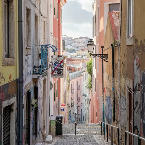 Have a stroll around the Bairro Alto, a three-minute saunter away