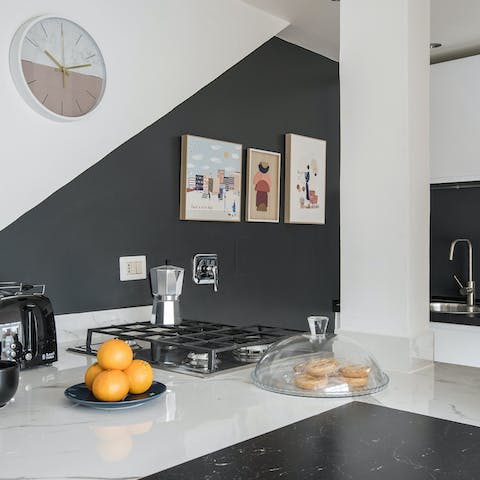 Prepare light bites in the monochrome kitchen
