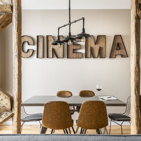 Sit down to a meal in the bright dining area