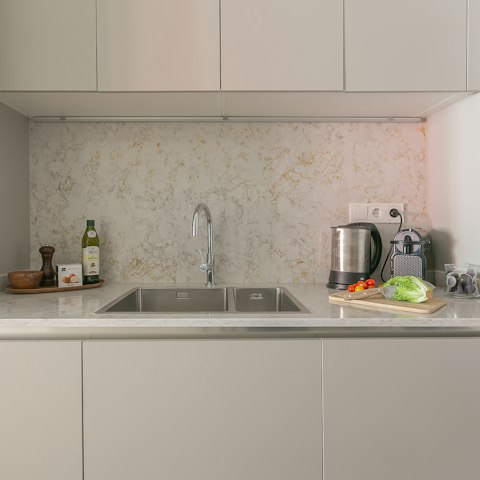 The sleek modern kitchen