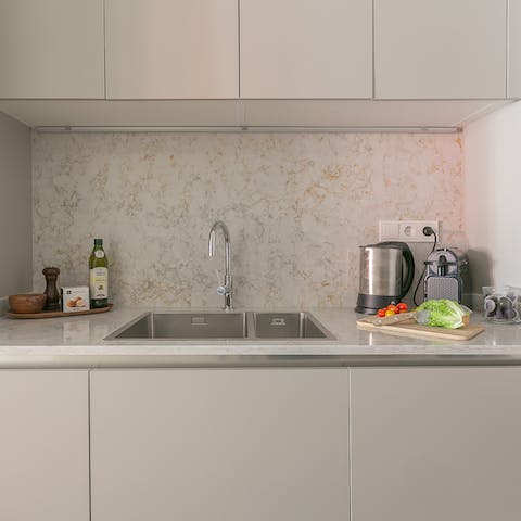 The sleek modern kitchen