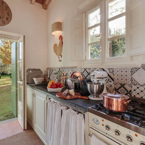 Cook traditional Italian dishes in the authentic, farm-style kitchen