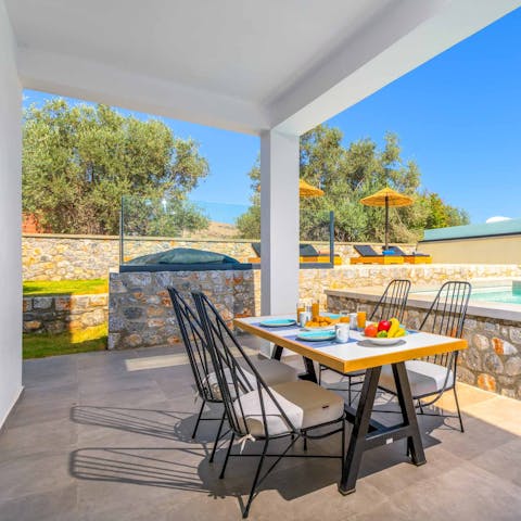Share fresh Greek breakfasts under the shade of the pergola