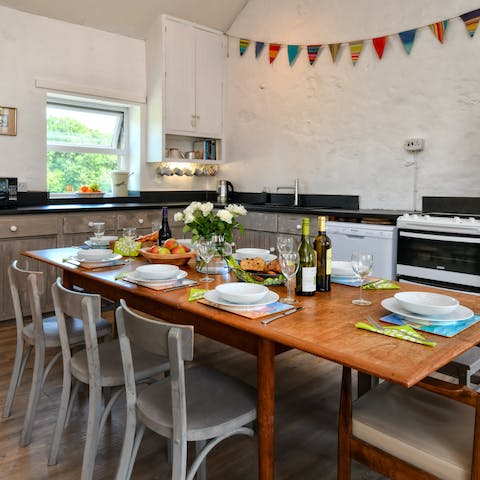 Serve up hearty meals around the eight-seater dining table