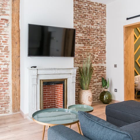 The exposed brickwork