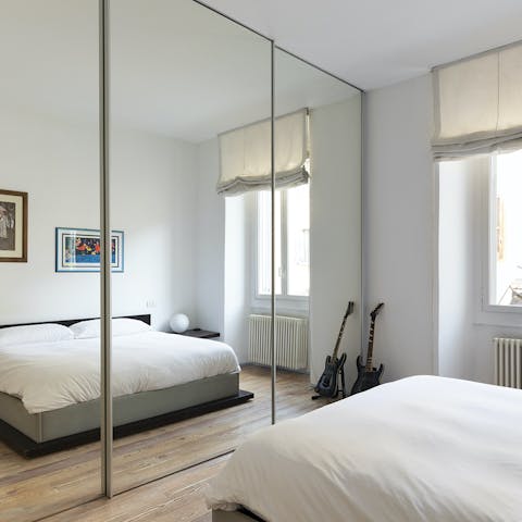 A huge mirrored wardrobe