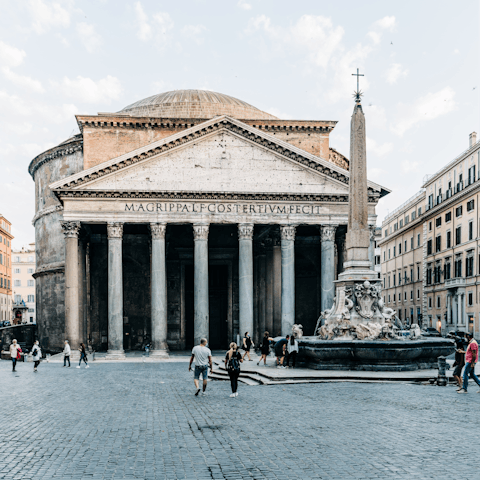 Visit the beautiful and historic Roman Pantheon temple just a brief walk from your doorstep