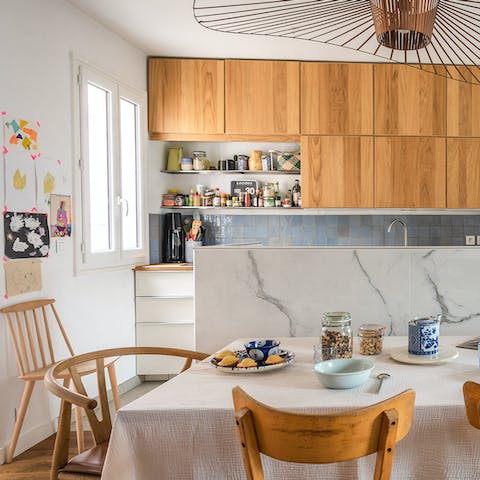 Start your morning with coffee and croissants at the table