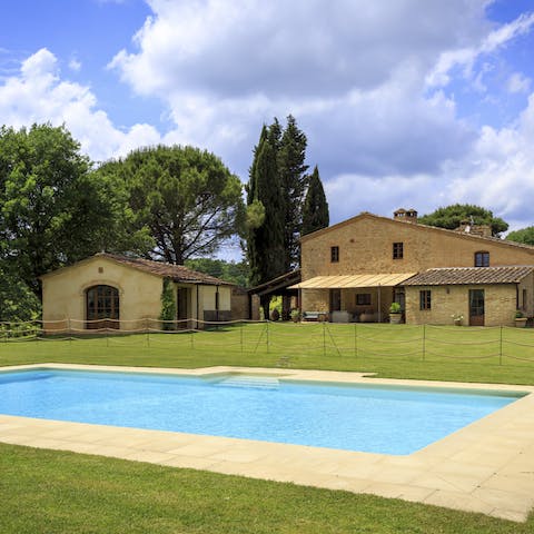 Splash around in the sparkling swimming pool on hot days