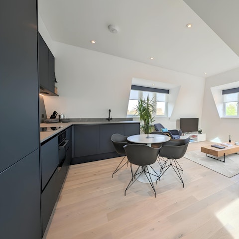 Cook for yourselves in the sleek kitchen
