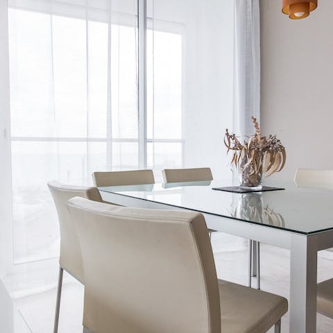 The sleek dining table