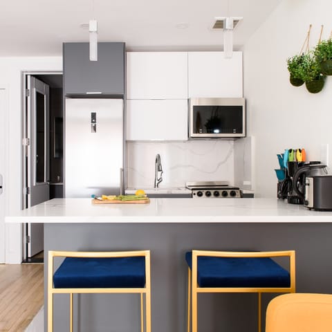 Fix up breakfasts in the sleek kitchen
