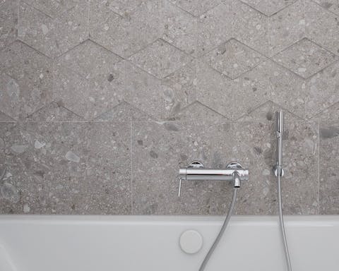 Terrazzo-clad bathrooms
