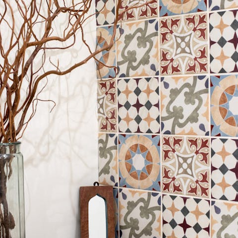 The Moroccan-tiled bathroom