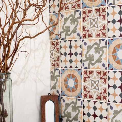 The Moroccan-tiled bathroom