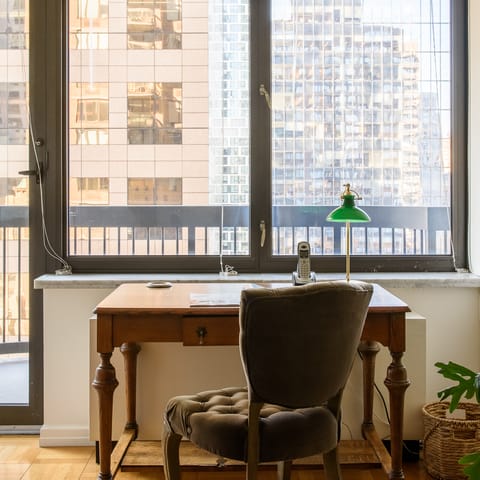 A writing desk with an impressive vista