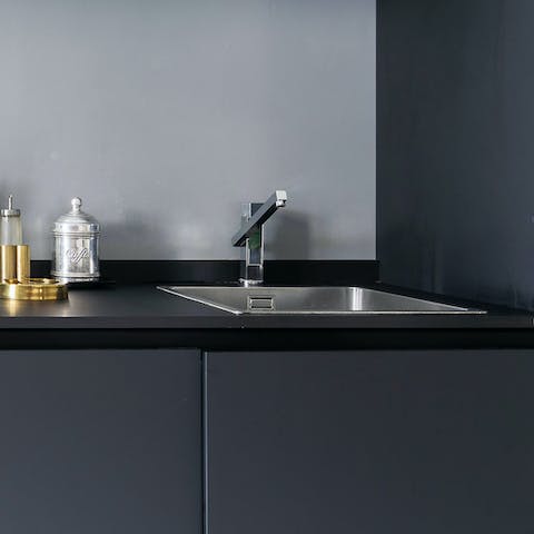 A sleek black kitchen