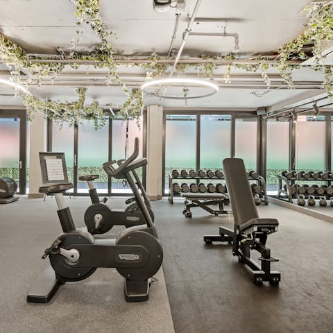 Enjoy an uplifting workout in the communal gym