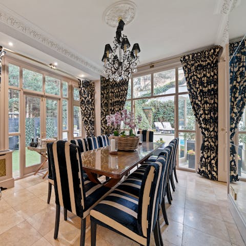 Sit down to formal meals in the light-filled dining room