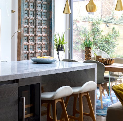 The marble kitchen island