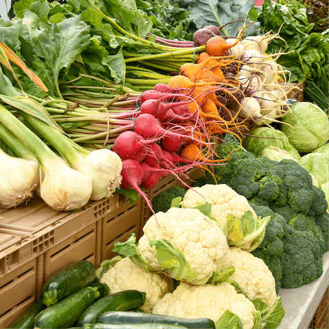 Visit the Saturday Farmer's Market at Playa Vista, only a six–minute drive away