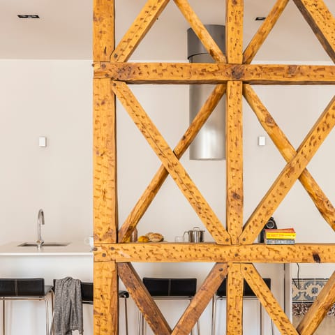 Exposed wooden beams