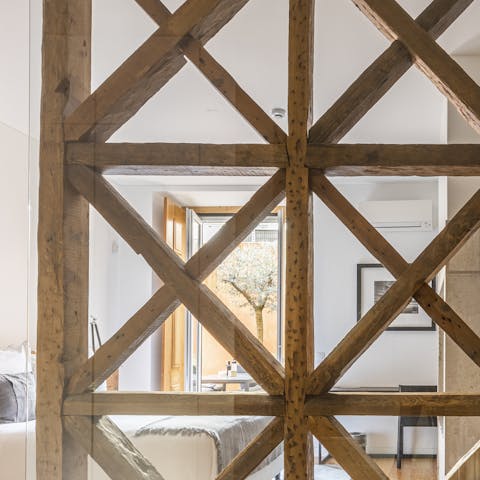 Exposed wooden beams